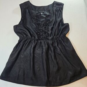 Apostrophe Womens XL Black Sleeveless Blouse Ruffle Trim Empire Waist Satin Top